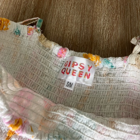 Gypsy Queen multi color maxi dress, tassel trim, smocked top, Small/Medium - Picture 8 of 9